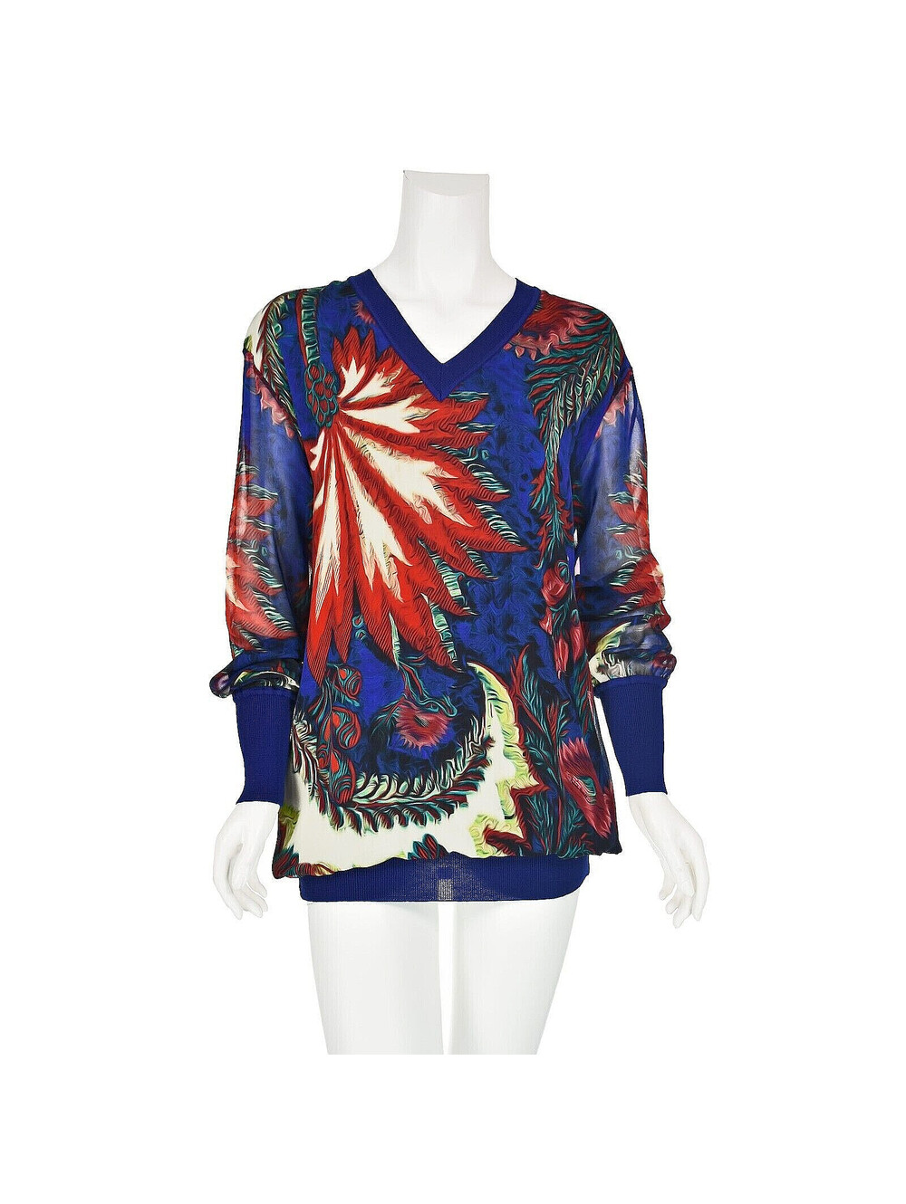 ROBERTO CAVALLI Sweater Dress w/Silk Front & Sleeves & Blue Knit Back, SZM NWOT - Picture 7 of 8